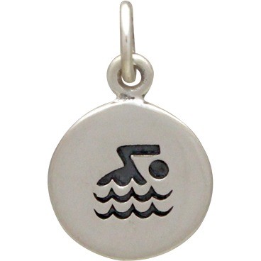 Sterling Silver Swimmer Charm - Sports Charms 16x10mm