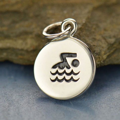 Sterling Silver Swimmer Charm - Sports Charms 16x10mm