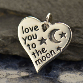 Silver Word Charm- Heart Shape- Love You to the Moon 16x14mm