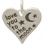 Silver Word Charm- Heart Shape- Love You to the Moon 16x14mm