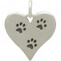 Sterling Silver Heart Charm with Etched Pawprints 16x14mm