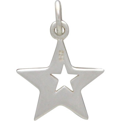 Sterling Silver Star Charm with One Star Cutout 18x12mm