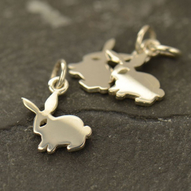 Sterling Silver Bunny Charm - Animal Charms - Flat 15x11mm