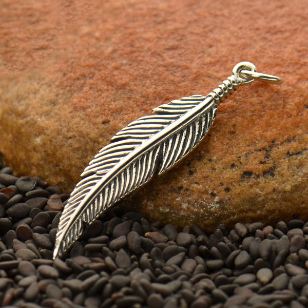 Sterling Silver Feather Charm -Textured