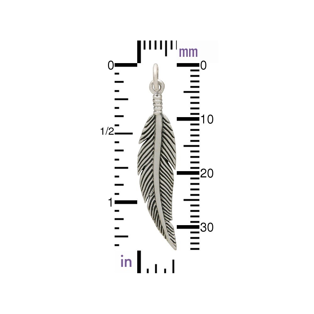 Sterling Silver Feather Charm -Textured 36x7mm