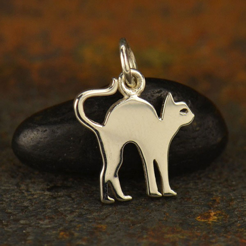 Sterling Silver Scaredy Cat Charm - Flat 16x12mm