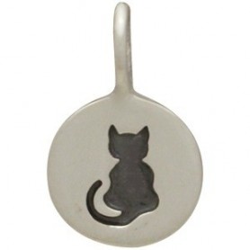 Sterling Silver Etched Sitting Cat Charm 13x8mm