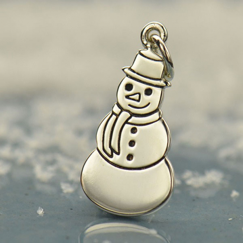 Sterling Silver Snowman Charm - Christmas Charms 23x9mm