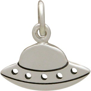 Sterling Silver Flying Saucer Charm - Flat 13x14mm