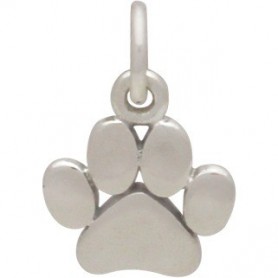 Sterling Silver Paw Print Charm - Pet Charm - Flat 13x9mm