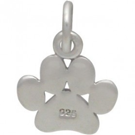 Sterling Silver Paw Print Charm - Pet Charm - Flat 13x9mm