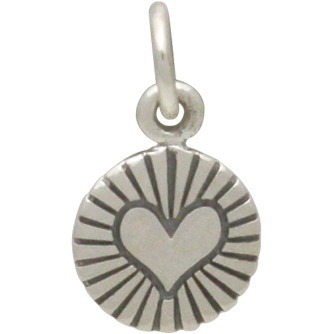  Sterling Silver Small Round Circle with Radiant Heart 14x8mm