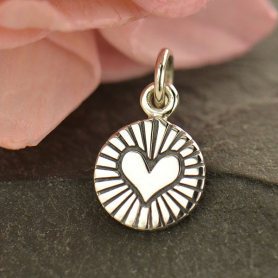 Sterling Silver Small Round Circle with Radiant Heart 14x8mm