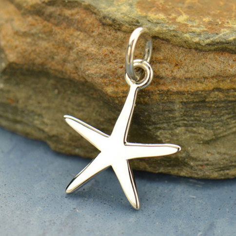 Sterling Silver Starfish Charm - Beach Charm - Flat 18x11mm