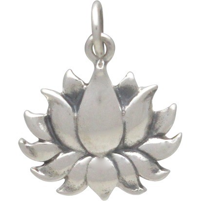 Sterling Silver Textured Blooming Lotus Charm 18x15mm