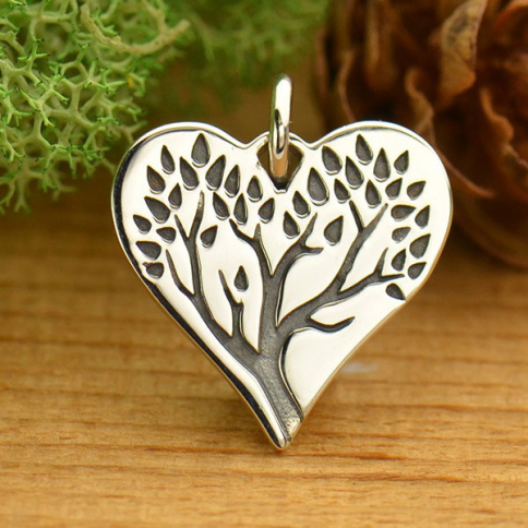 Sterling Silver Tree of Life Charm on Heart 16x13mm