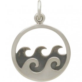 Sterling Silver Ocean Waves Pendant 22x15mm
