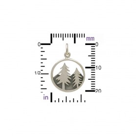 Sterling Silver Tree Pendant with Mountains Openwork 21x15mm