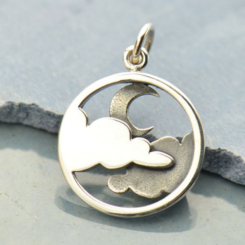 terling Silver Cloud Pendant with Moon - Openwork 21x15mm