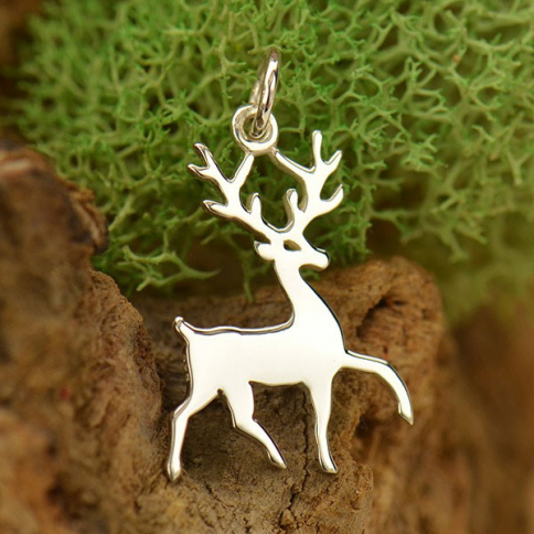 Sterling Silver Stag Charm - Animal Charms 23x15mm
