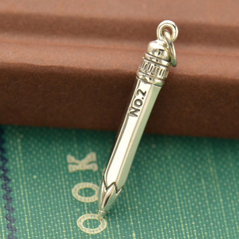 Sterling Silver No 2 Pencil Charm - Hobby Charms 30x3mm