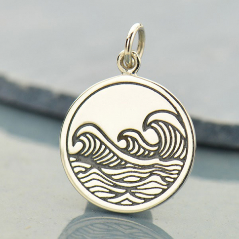 Sterling Silver Ocean Waves Pendant - Etched 20x15mm