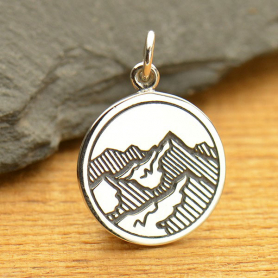 Sterling Silver Mountain Charm - Etched 20x15mm DISCONTINUED