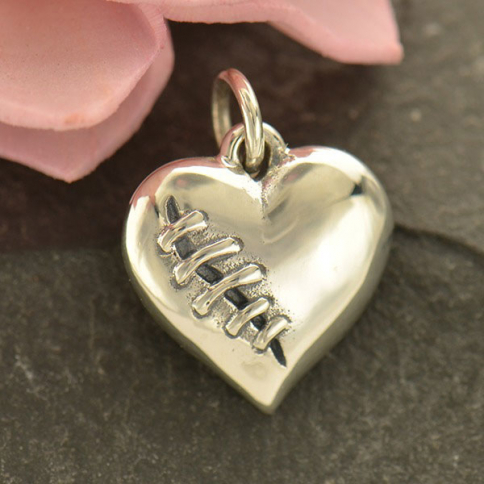 Sterling Silver Mended Heart Charm 16x12mm