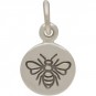 Sterling Silver Small Round Charm with Etched Bee 14x8mm
