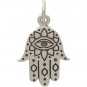 Sterling Silver Hamsa Hand with Etched Evil Eye 19x11mm