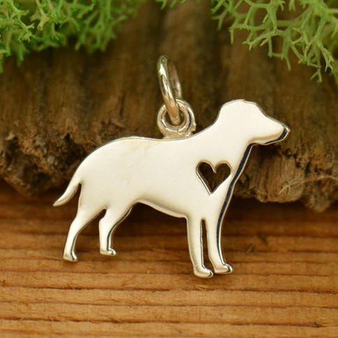 Sterling Silver Dog Charm - Labrador with Heart 15x17mm