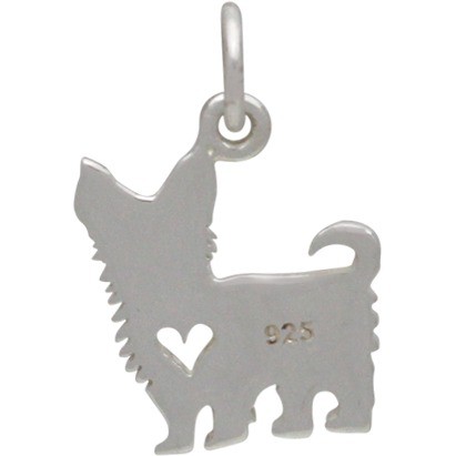 Silver Dog Charm - Yorkshire Terrier with Heart 17x10mm