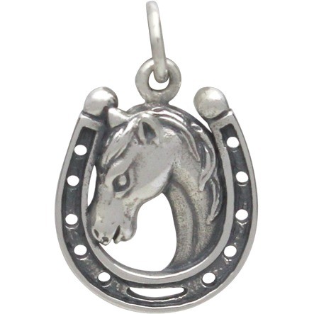 JewelsObsession Sterling Silver 21mm Horseshoe with Horse Charm w/Lobster Clasp 
