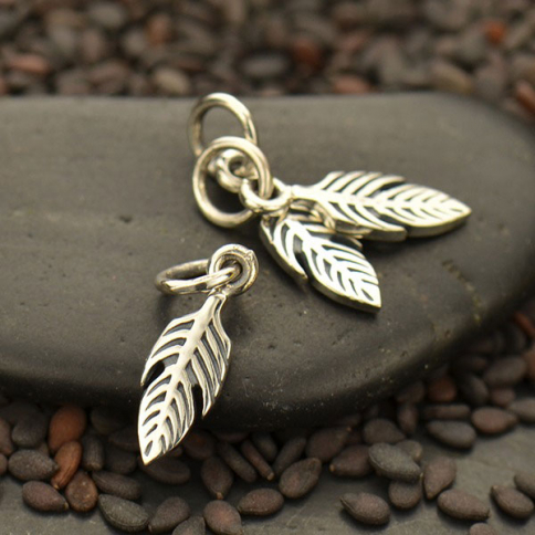 Sterling Silver Tiny Textured Feather Charm 16x4mm