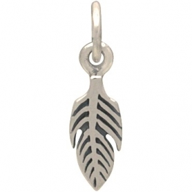 Sterling Silver Tiny Textured Feather Charm 16x4mm