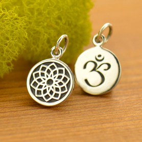 Sterling Silver Etched Crown Chakra Charm 16x10mm