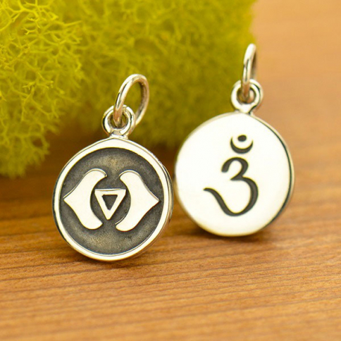  Sterling Silver Etched Third Eye Chakra Charm 15x10mm