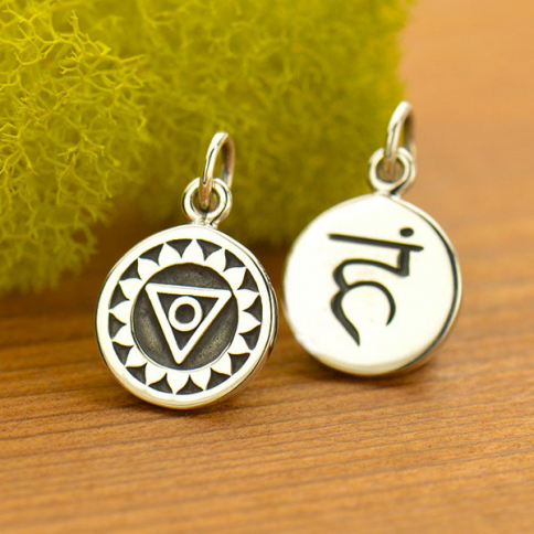 Sterling Silver Etched Throat Chakra Charm 16x10mm