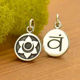 Sterling Silver Etched Sacral Chakra Charm 16x10mm