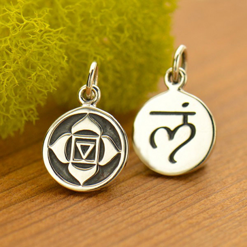 Sterling Silver Etched Root Chakra Charm 16x10mm