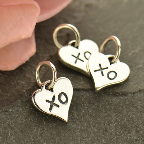Sterling Silver Heart Charm with XO Hug and Kiss 11x7mm