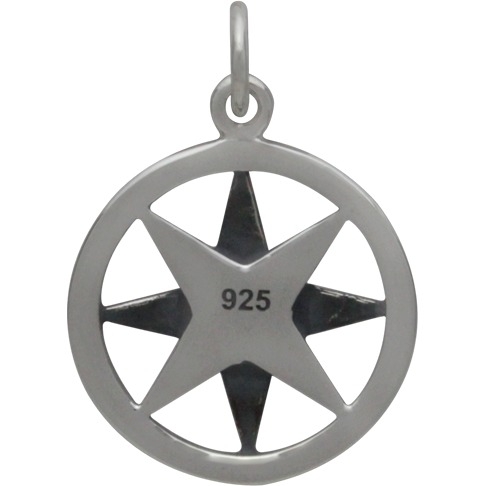 Sterling Silver North Star Compass Charm in Circle 21x15mm