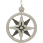 Sterling Silver North Star Compass Charm in Circle 21x15mm