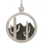 Sterling Silver Cactus and Desert Mountain Charm 22x15mm