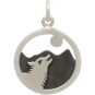 Sterling Silver Wolf Howling at Moon Charm 21x15mm