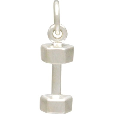 Sterling Silver Dumbbell Charm - Sports Charms 16x5mm