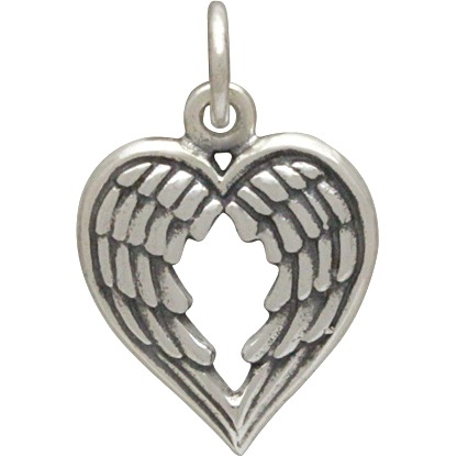Sterling Silver Double Wing Charm - Heart Shaped 18x12mm