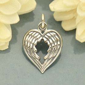 Sterling Silver Double Wing Charm - Heart Shaped 18x12mm