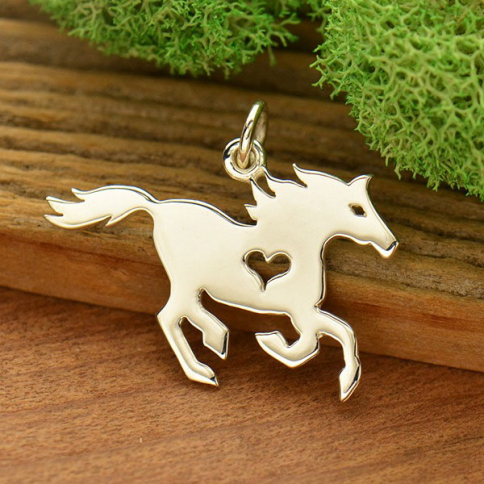 Sterling Silver Horse Charm with Heart Cutout 20x23mm