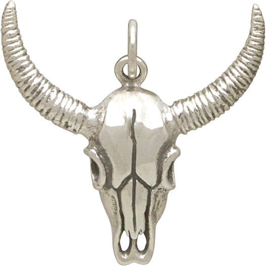 Sterling Silver Cow Skull Pendant 23x22mm
